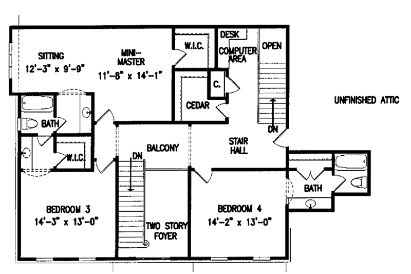House Blueprint - Floor Plan - Upper Floor for Classical House Plan #54-189 - 4 bed, 3.5 bath