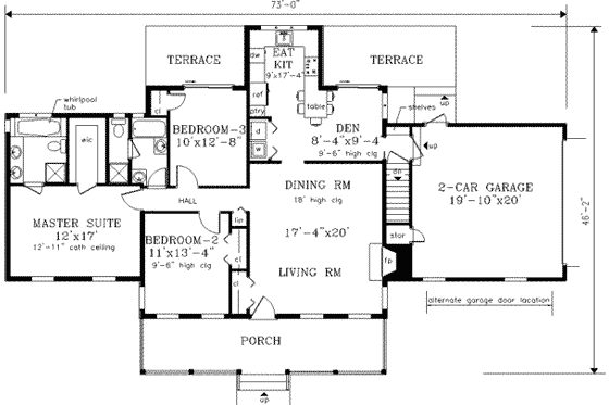 Floor Plan - Main Floor for Ranch House Plan #3-116 - 3 bed, 2 bath