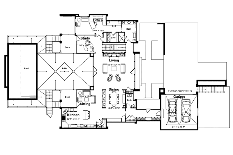 House Design - Floor Plan - Main Floor for Contemporary House Plan #928-77 - 3 bed, 4.5 bath