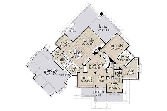 Floor Plan - Main Floor for Country House Plan #120-250 - 4 bed, 4.5 bath