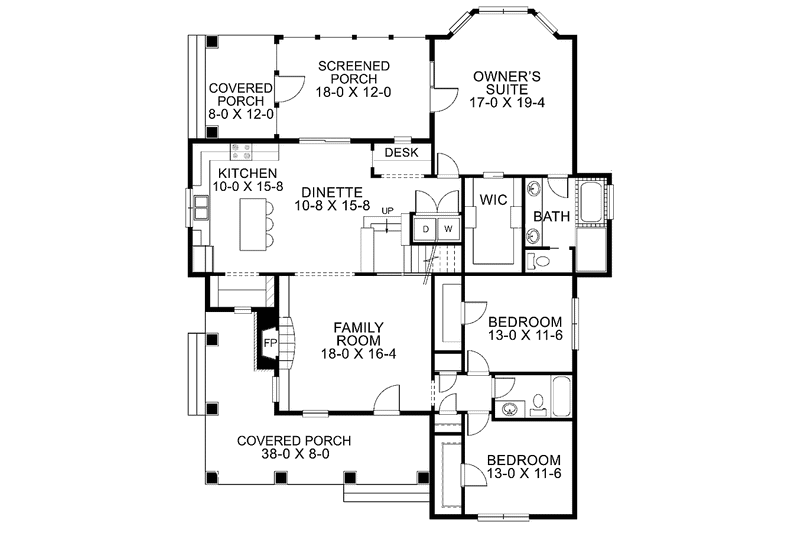 Dream House Plan - Floor Plan - Main Floor for Country House Plan #51-691 - 3 bed, 2 bath