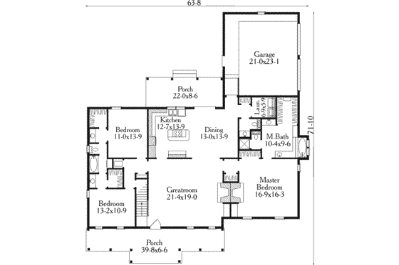 Floor Plan - Main Floor for Country House Plan #406-152 - 3 bed, 2.5 bath