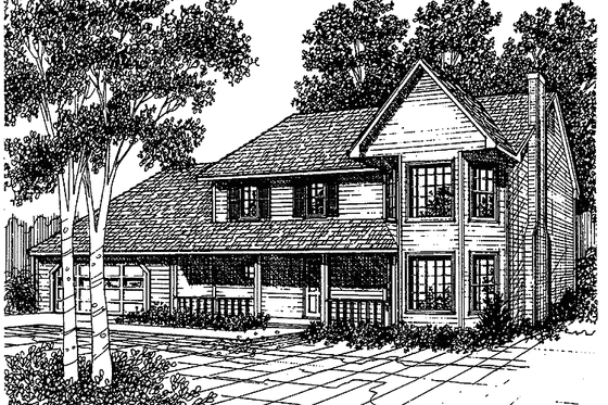 Exterior - Front Elevation 3 for Traditional House Plan #30-300 - 3 bed, 2.5 bath