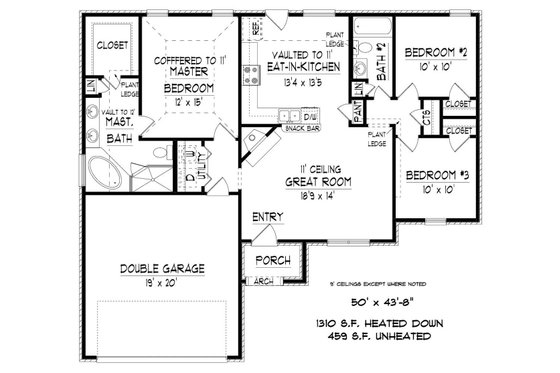 Floor Plan - Main Floor for European House Plan #424-402 - 3 bed, 2 bath