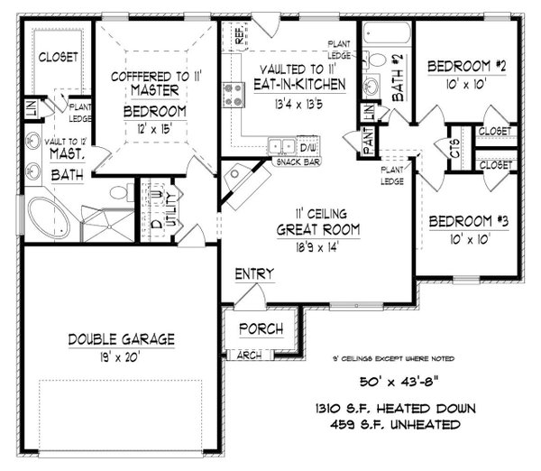 Floor Plan - Main Floor for European House Plan #424-402 - 3 bed, 2 bath