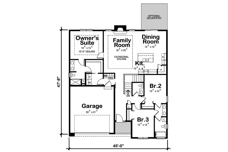 House Design - Floor Plan - Main Floor for Contemporary House Plan #20-2573 - 3 bed, 2.5 bath