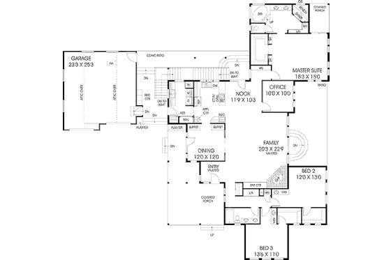 Floor Plan - Main Floor for Traditional House Plan #60-243 - 4 bed, 2 bath