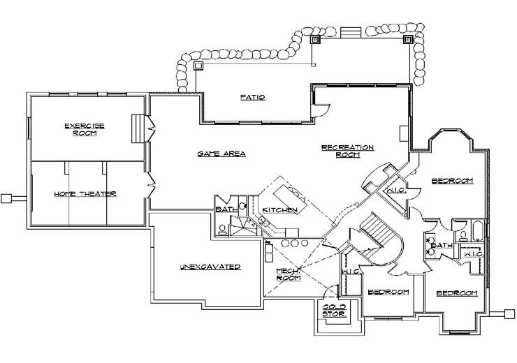 Dream House Plan - Floor Plan - Lower Floor for European House Plan #5-459 - 6 bed, 5 bath