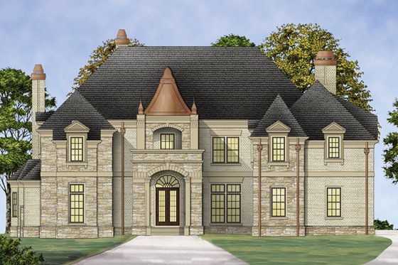 Exterior - Front Elevation 3 for European House Plan #119-419 - 4 bed, 4.5 bath