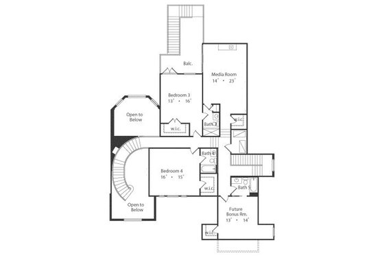 Floor Plan - Upper Floor for European House Plan #417-432 - 4 bed, 5.5 bath