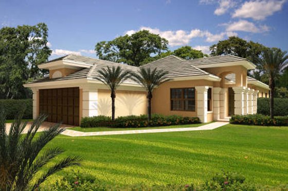 Exterior - Front Elevation for Mediterranean House Plan #420-262 - 3 bed, 2 bath