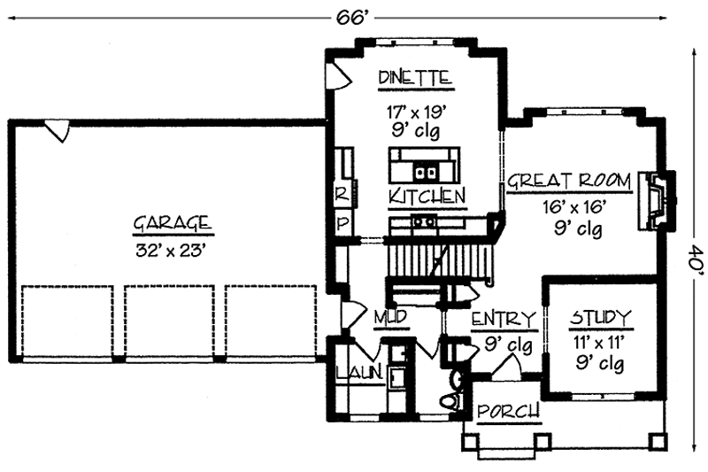 Home Plan - Floor Plan - Main Floor for Country House Plan #320-1487 - 3 bed, 2.5 bath