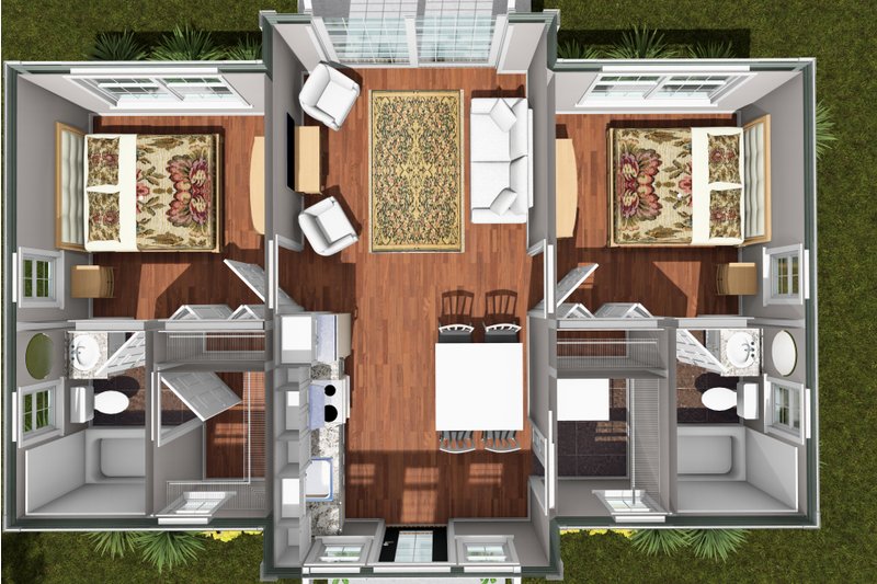 Architectural House Design - Floor Plan - Main Floor 1 for Cottage House Plan #513-2471 - 2 bed, 2 bath