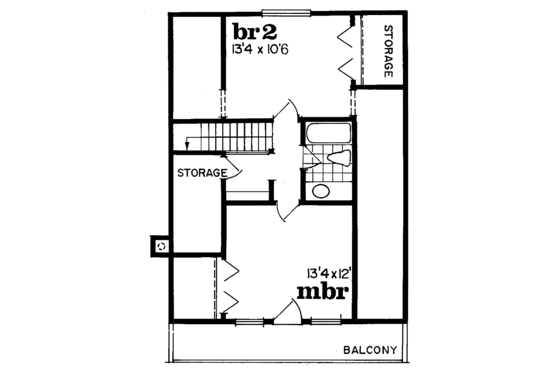 Floor Plan - Upper Floor for Cabin House Plan #47-665 - 3 bed, 2 bath
