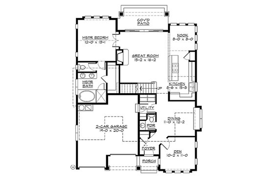 Floor Plan - Main Floor for Craftsman House Plan #132-209 - 3 bed, 2.5 bath