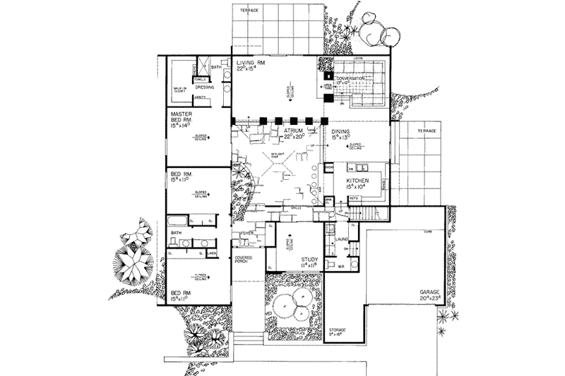 House Blueprint - Floor Plan - Main Floor for Contemporary House Plan #72-302 - 3 bed, 3 bath