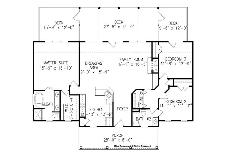 House Blueprint - Floor Plan - Main Floor for Country House Plan #54-309 - 3 bed, 2 bath