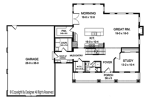 Floor Plan - Main Floor for Colonial House Plan #1010-204 - 4 bed, 4 bath