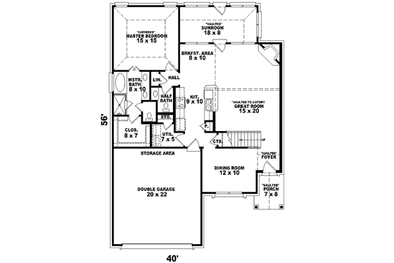 Floor Plan - Main Floor for European House Plan #81-796 - 3 bed, 2.5 bath