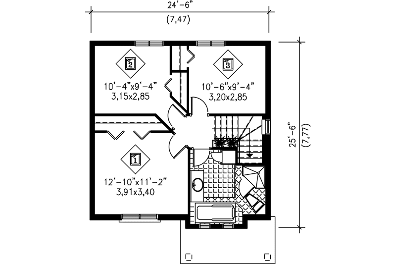 House Design - Floor Plan - Upper Floor for Traditional House Plan #25-227 - 3 bed, 1.5 bath