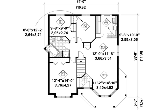 Floor Plan - Main Floor for Victorian House Plan #25-4771 - 3 bed, 1 bath