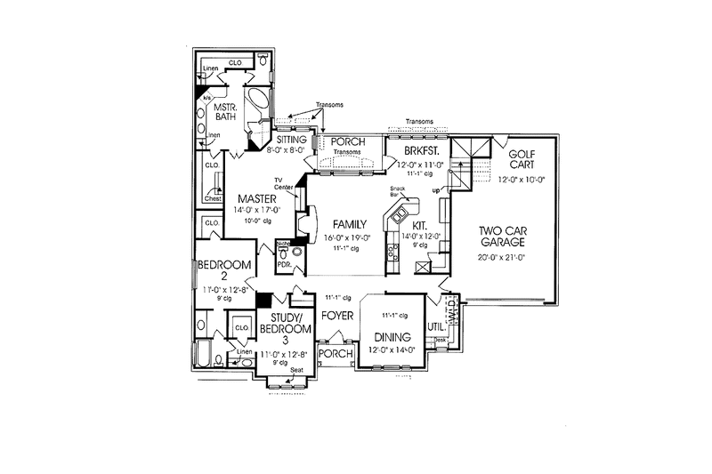 House Blueprint - Floor Plan - Main Floor for European House Plan #974-61 - 3 bed, 2.5 bath