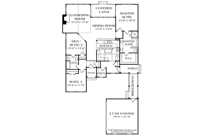 House Blueprint - Floor Plan - Main Floor for Ranch House Plan #453-347 - 3 bed, 2 bath