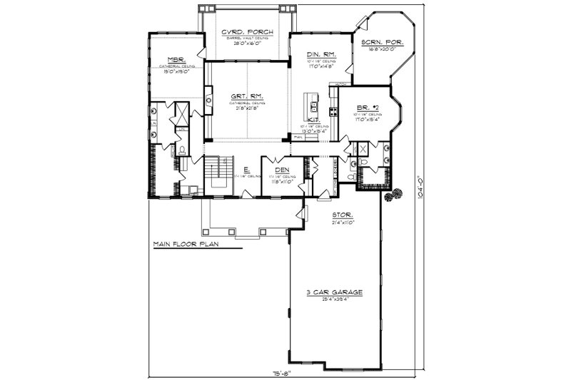 Architectural House Design - Floor Plan - Main Floor for Ranch House Plan #70-1203 - 2 bed, 2.5 bath