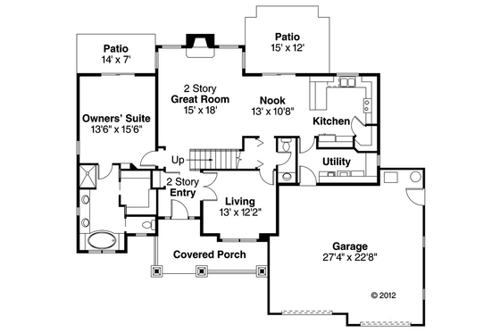 Craftsman style house plan, main level floor plan
