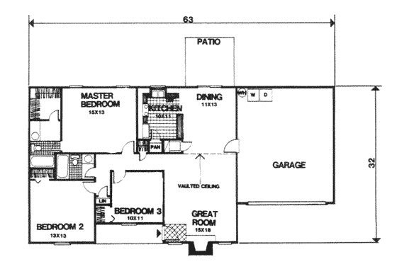 Floor Plan - Main Floor for Traditional House Plan #30-124 - 3 bed, 2 bath