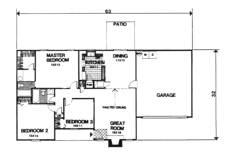 Dream House Plan - Floor Plan - Main Floor for Traditional House Plan #30-124 - 3 bed, 2 bath