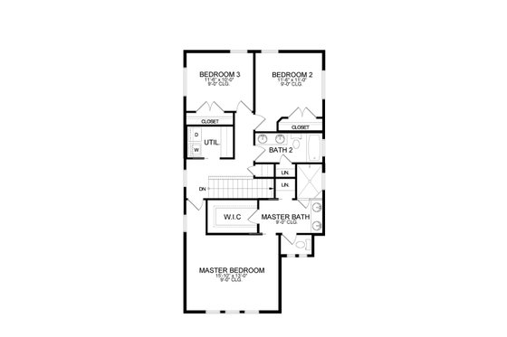 Floor Plan - Upper Floor for European House Plan #1058-187 - 3 bed, 2.5 bath