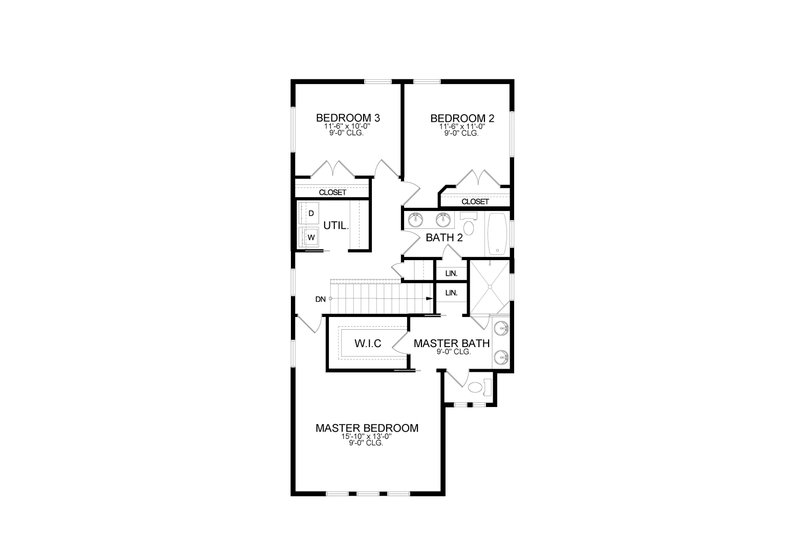 House Blueprint - Floor Plan - Upper Floor for European House Plan #1058-187 - 3 bed, 2.5 bath