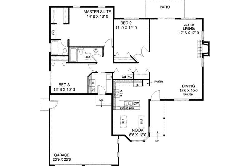 Home Plan - Floor Plan - Main Floor for Ranch House Plan #60-404 - 3 bed, 2 bath