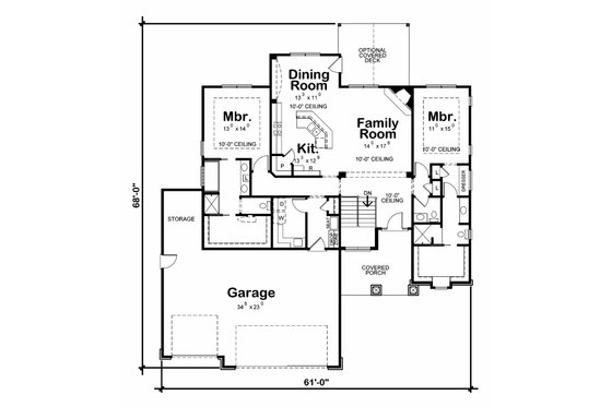 Floor Plan - Main Floor for Craftsman House Plan #20-2179 - 2 bed, 3 bath