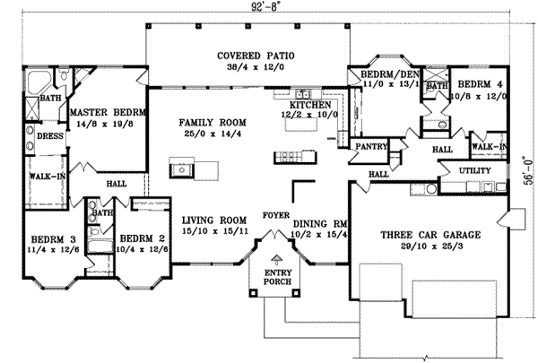Adobe / Southwestern Floor Plan - Main Floor Plan #1-977