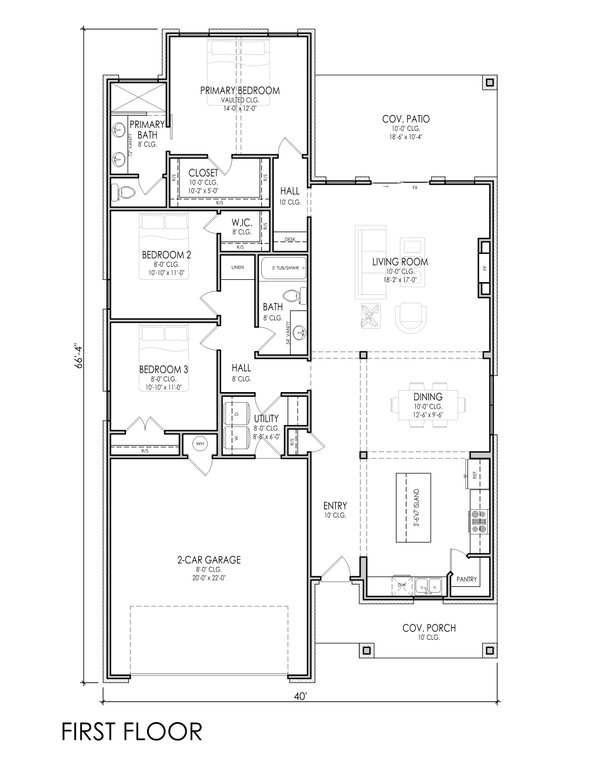 Architectural House Design - Floor Plan - Main Floor for Farmhouse House Plan #1119-20 - 3 bed, 2 bath