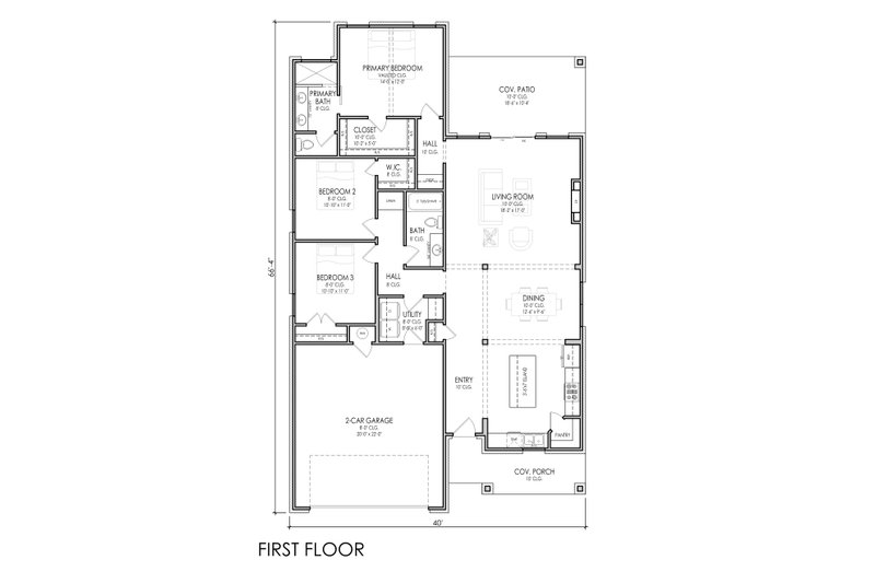 Architectural House Design - Floor Plan - Main Floor for Farmhouse House Plan #1119-20 - 3 bed, 2 bath