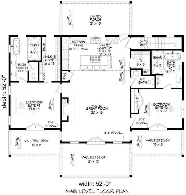 Country Style House Plan - 2 Beds 2.5 Baths 1541 Sq Ft Plan #932-1135 