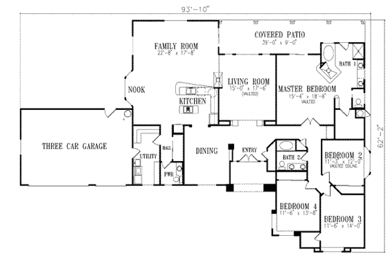 Floor Plan - Main Floor for Adobe / Southwestern House Plan #1-680 - 4 bed, 2.5 bath