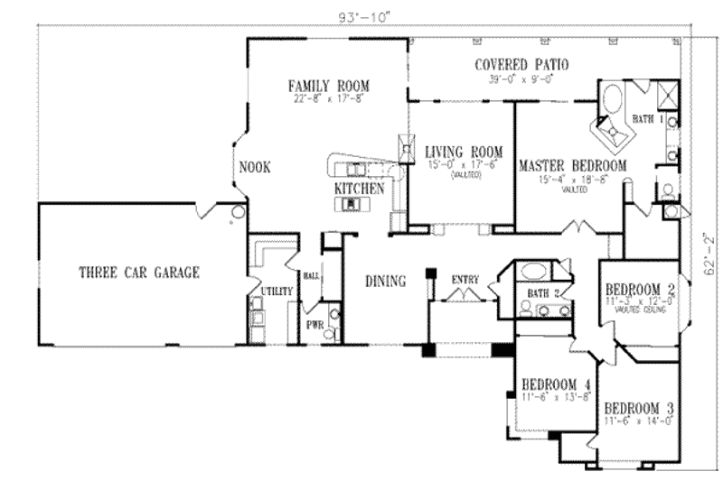 Dream House Plan - Floor Plan - Main Floor for Adobe / Southwestern House Plan #1-680 - 4 bed, 2.5 bath