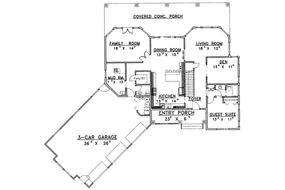 Floor Plan - Main Floor for European House Plan #117-445 - 3 bed, 2 bath