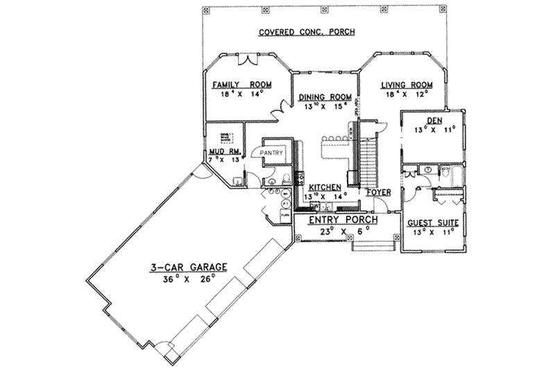 Dream House Plan - Floor Plan - Main Floor for European House Plan #117-445 - 3 bed, 2 bath