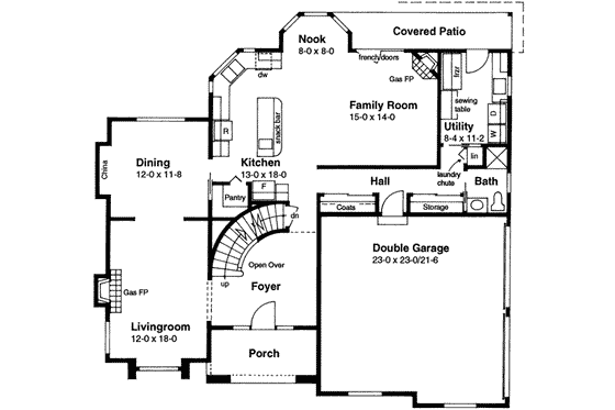 Floor Plan - Main Floor for Mediterranean House Plan #126-136 - 4 bed, 3 bath