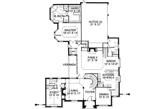 Floor Plan - Main Floor for European House Plan #141-121 - 4 bed, 4.5 bath