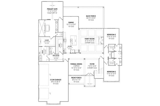 Floor Plan - Main Floor for Country House Plan #1096-17 - 4 bed, 4.5 bath
