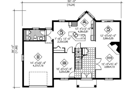 Floor Plan - Main Floor for Colonial House Plan #25-4236 - 3 bed, 1.5 bath