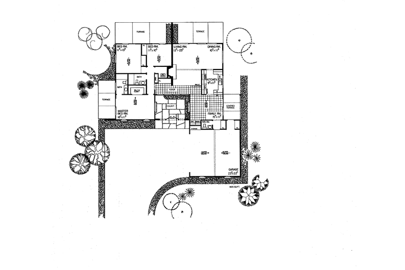 House Blueprint - Floor Plan - Main Floor for Adobe / Southwestern House Plan #72-599 - 3 bed, 2.5 bath