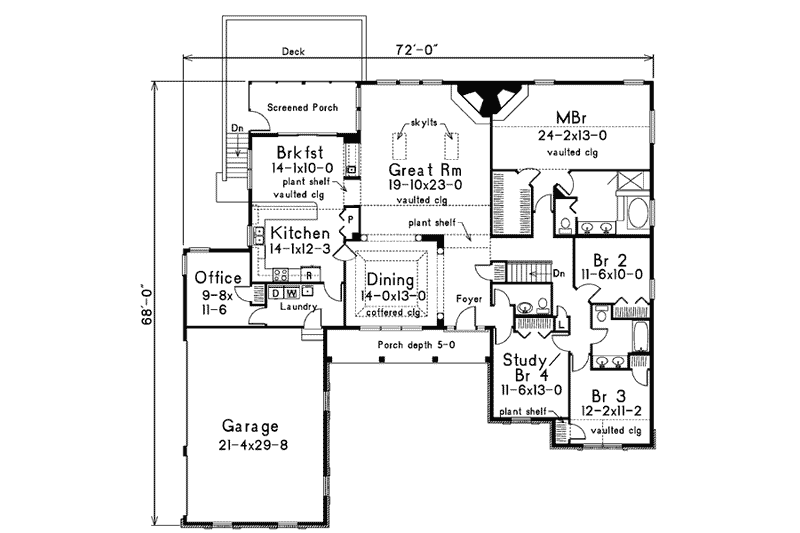 Architectural House Design - Floor Plan - Main Floor for Traditional House Plan #57-173 - 4 bed, 2.5 bath