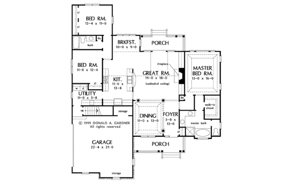 Floor Plan - Main Floor for Craftsman House Plan #929-500 - 3 bed, 2 bath